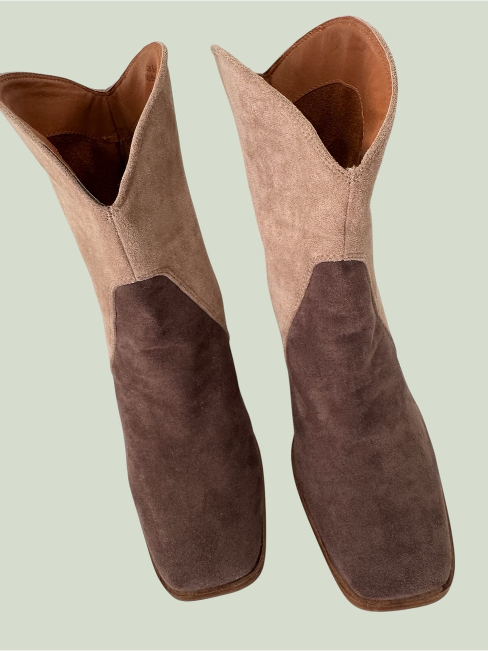 CCOCCI Tri-Tone Western Style Tan and Brown/purple ToneSuede Heeled Boots SZ 6.5
